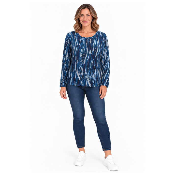 Pure and Natural Long Sleeve Round Neck Printed Top (Size M, 12-14) - Blue 8584956 2