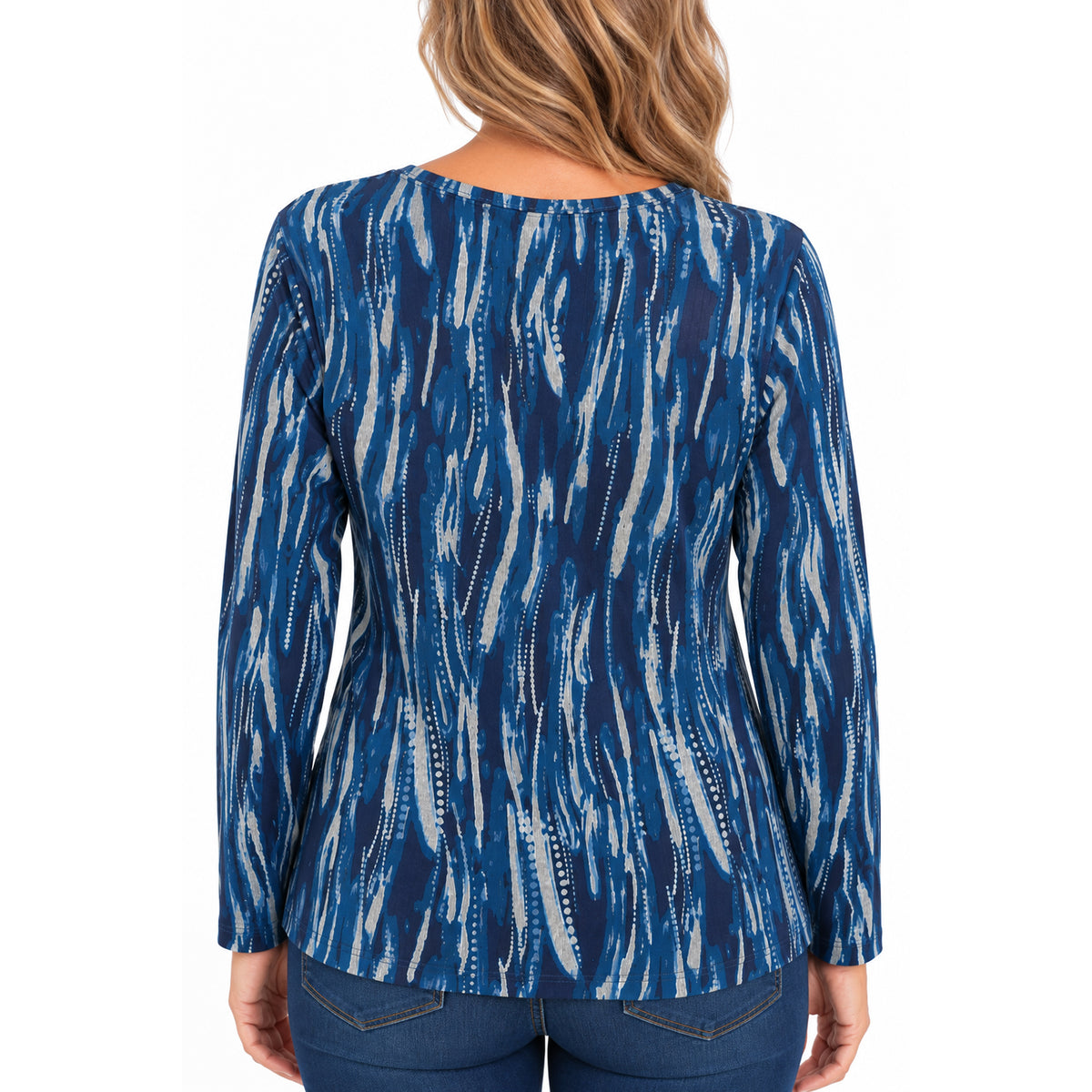 Pure and Natural Long Sleeve Round Neck Printed Top (Size M, 12-14) - Blue 8584956 2