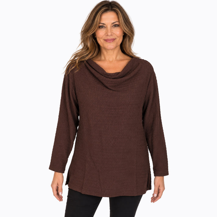 Pure And Natural Ladies Textured Cowl Neck Long Sleeve Top (Size L, 16-18) - Chocolate 8584995 1