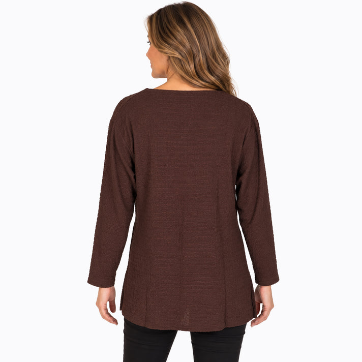 Pure And Natural Ladies Textured Cowl Neck Long Sleeve Top (Size L, 16-18) - Chocolate 8584995 2