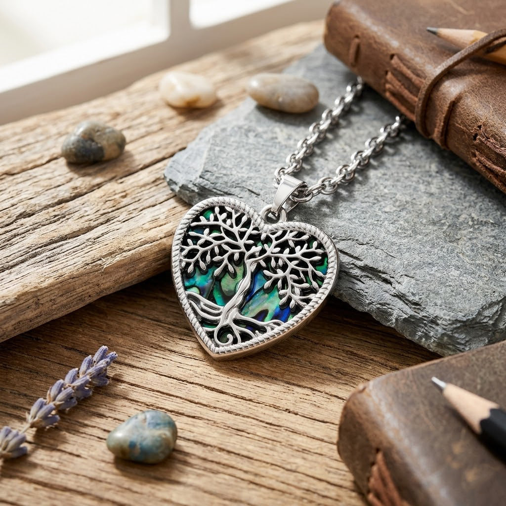 Abalone Shell Adjustable Tree of Life Heart Necklace (Size - 20-2 Ext) V32359228 2