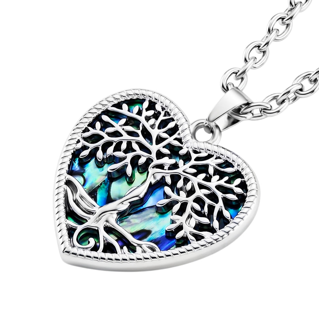 Abalone Shell Adjustable Tree of Life Heart Necklace (Size - 20-2 Ext)