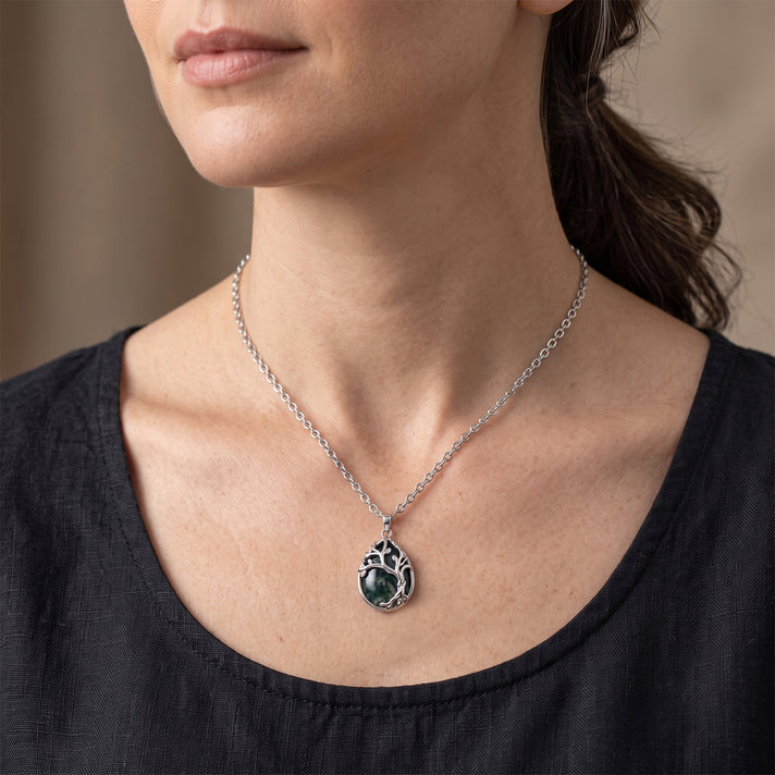 Natural Ocean Agate Tree of Life Adjustable Necklace (Size - 20+2 Ext) 25.00 Ct. 8585220 2