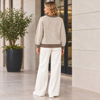 Pure and Natural Contrast Ribbed Neck Jumper (Size L, 16-18) - Oatmeal_8585742_1