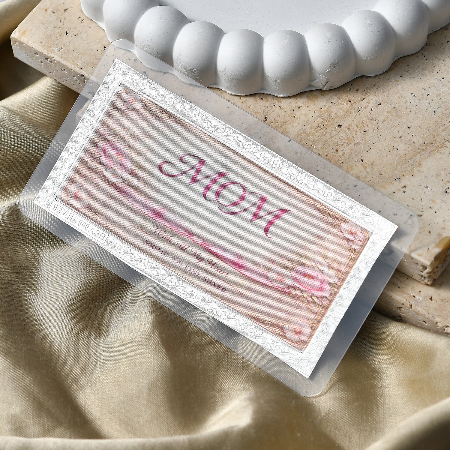 Sterling Silver (99.9% Purity) Happy Mothers Day Decorative Floral Design Bar V32491910 2