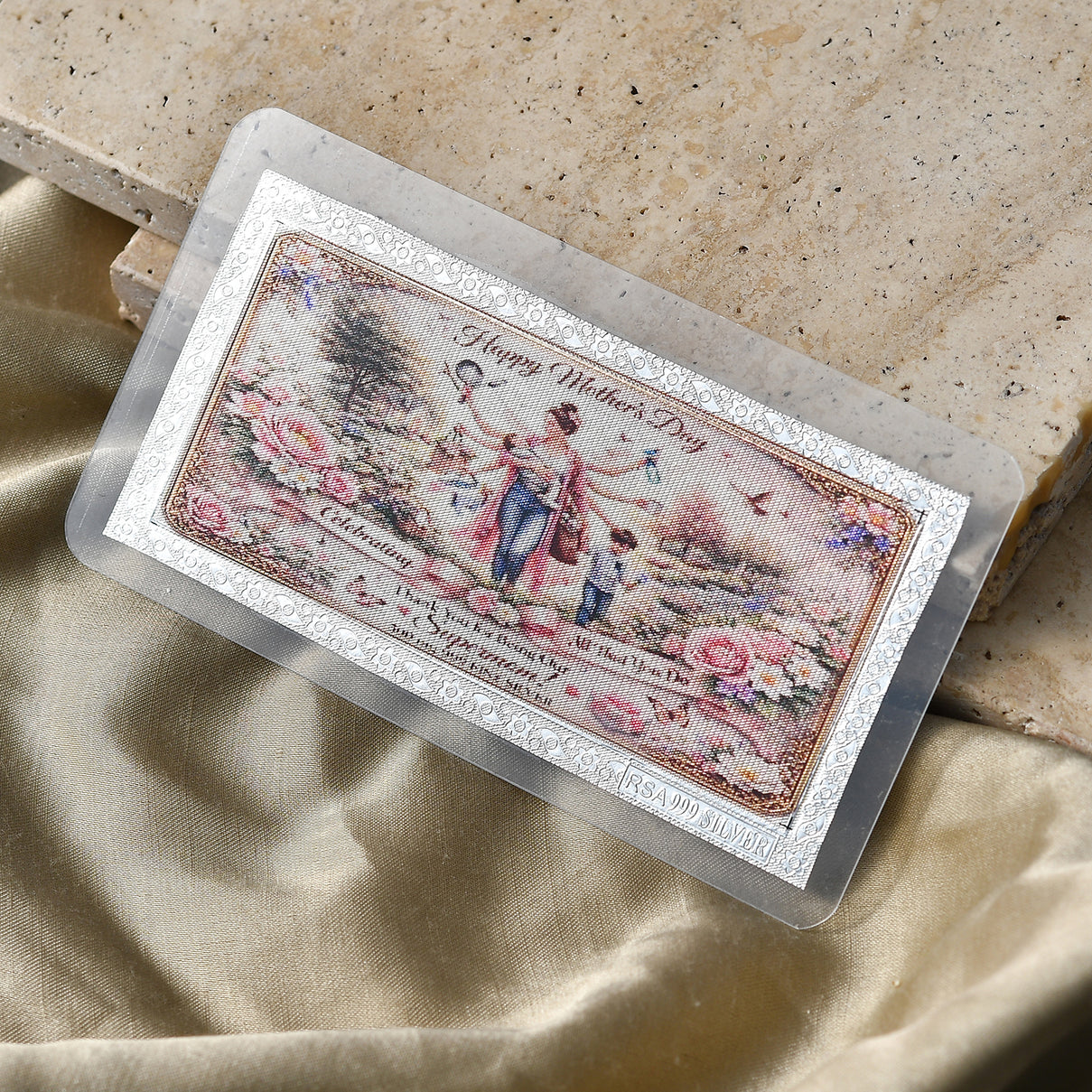 Sterling Silver (99.9% Purity) Happy Mothers Day Decorative Floral Design Bar V32491910 3