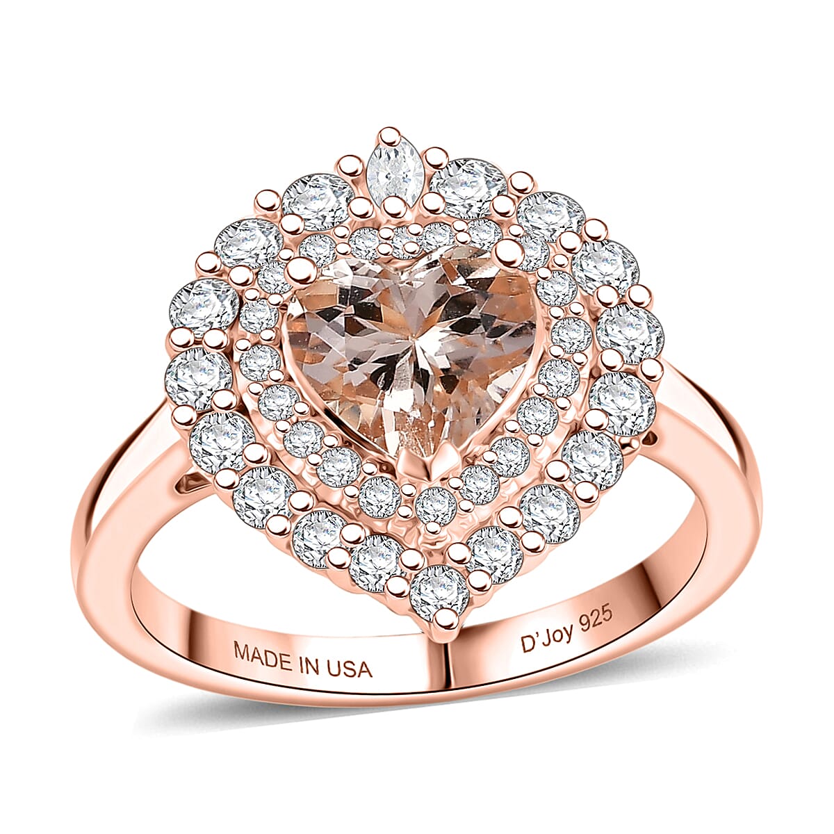 D'Joy Morganite, Moissanite Main Stone With Surrounding Stone Ring in 18K RG VermeilSterling Silver  2.200  Ct. 8586126 0
