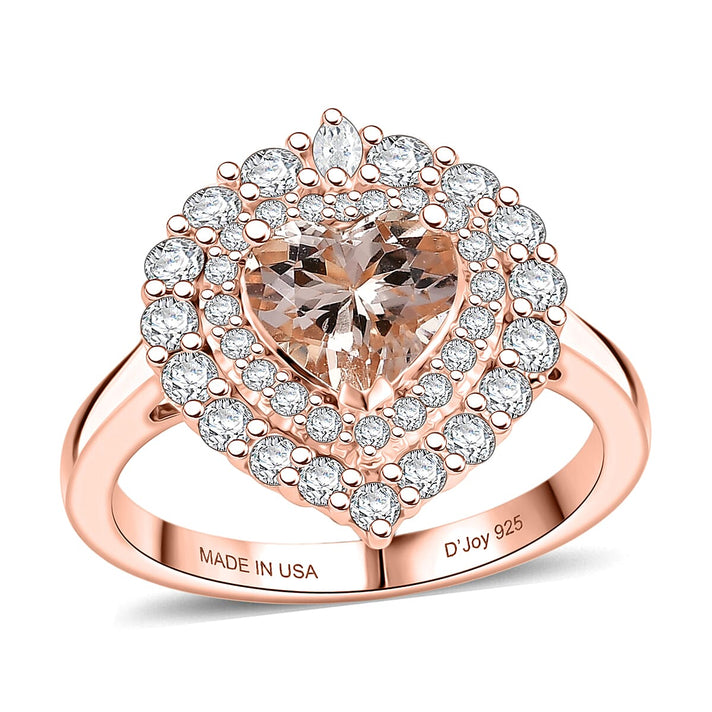 D'Joy Morganite, Moissanite Main Stone With Surrounding Stone Ring in 18K Rose Gold Vermeil Sterling Silver 2.2 Ct. 8586126 1