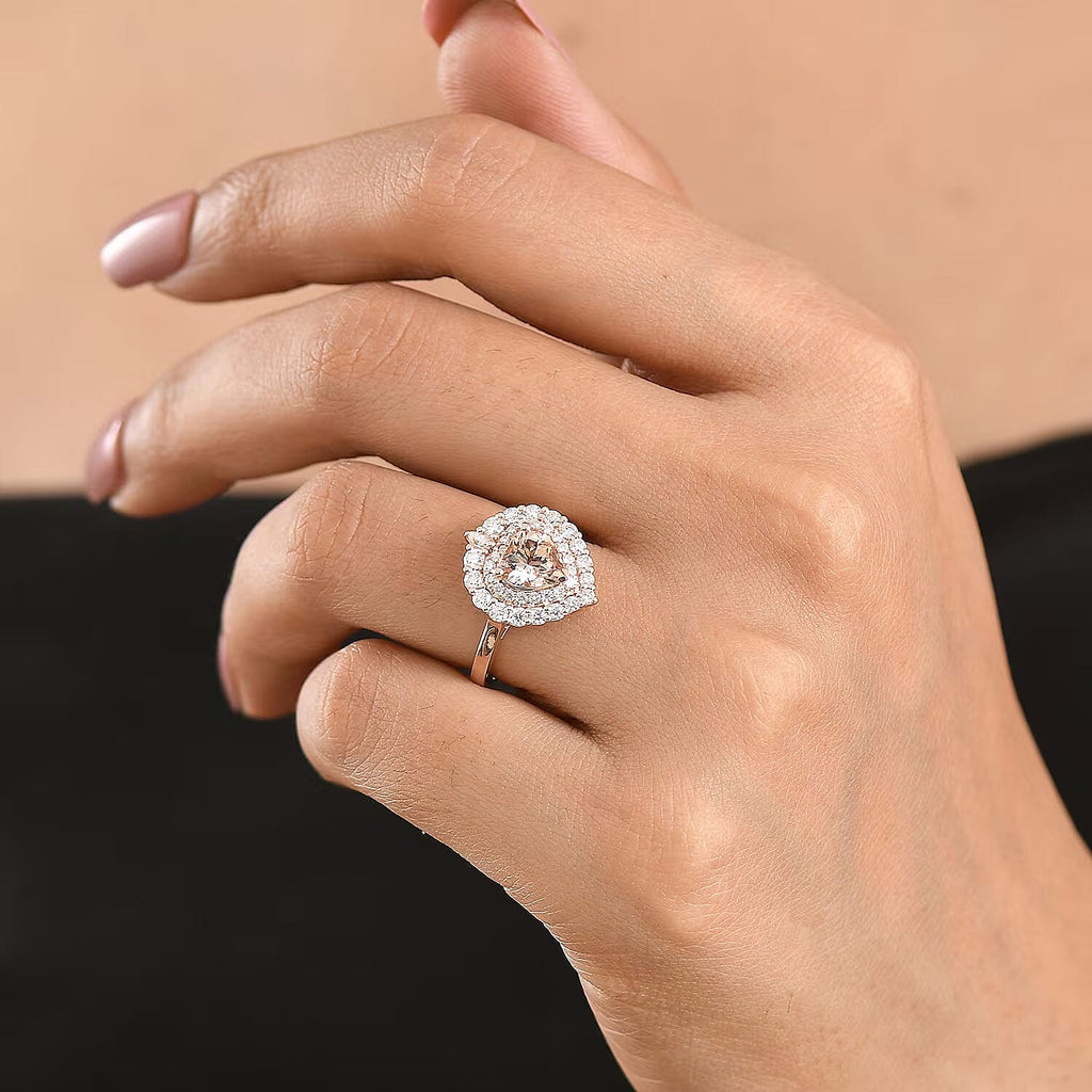 D'Joy Morganite, Moissanite Main Stone With Surrounding Stone Ring in 18K RG VermeilSterling Silver  2.200  Ct._8586126_1