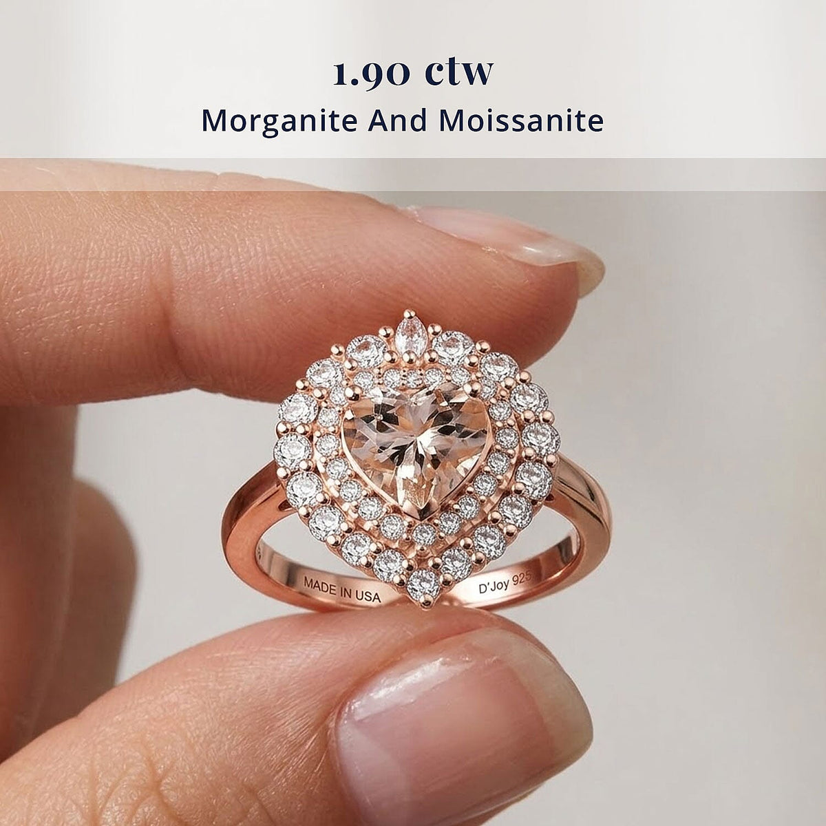 D'Joy Morganite, Moissanite Main Stone With Surrounding Stone Ring in 18K RG VermeilSterling Silver  2.200  Ct. 8586126 2