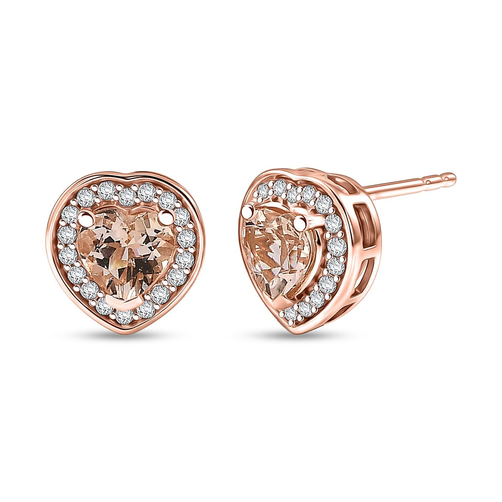 D'Joy Morganite, Moissanite Main Stone With Side Stone Earring in 18K RG VermeilSterling Silver  2.040  Ct._8586131