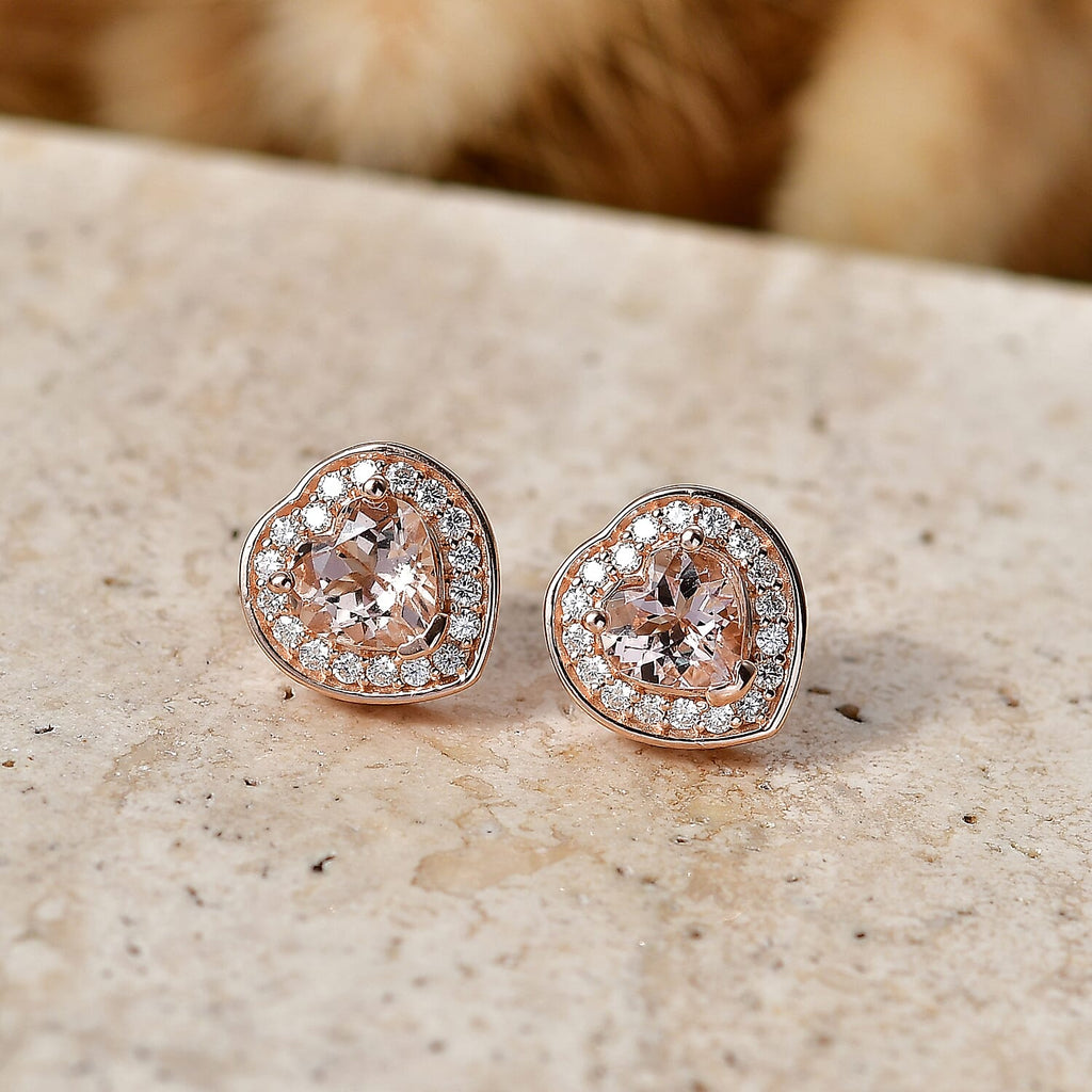 D'Joy Morganite, Moissanite Main Stone With Side Stone Earring in 18K RG VermeilSterling Silver  2.040  Ct._8586131_1