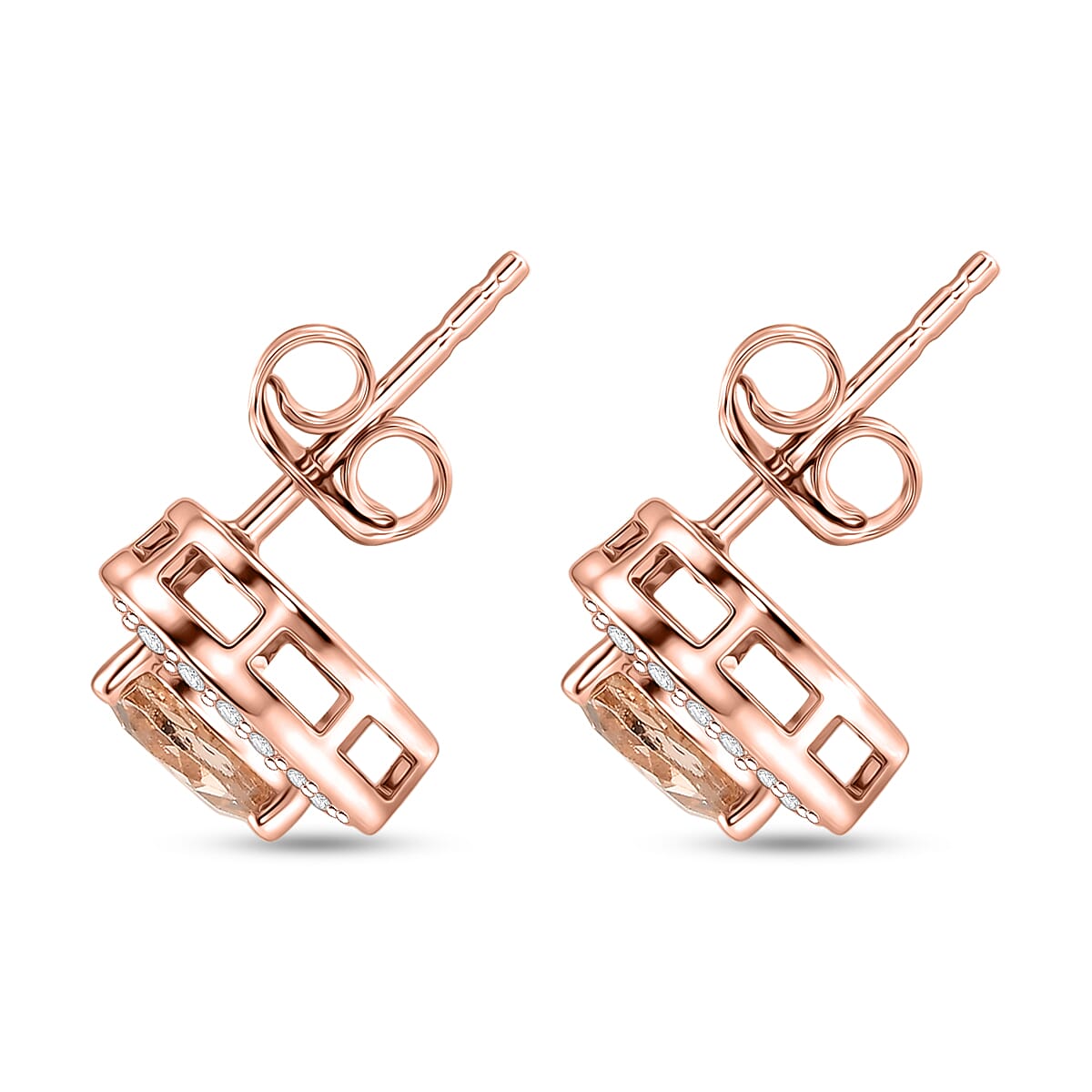 D'Joy Morganite, Moissanite Main Stone With Side Stone Earring in 18K RG VermeilSterling Silver  2.040  Ct. 8586131 3