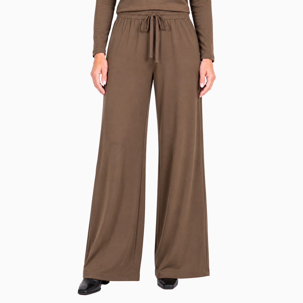 Pure and Natural Wide Leg Elasticated Waist Drawstring Trousers with Pockets (Size M, 12-14) - Khaki 8586295 0