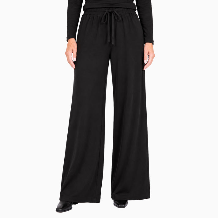 Pure and Natural Wide Leg Elasticated Waist Drawstring Trousers with Pockets (Size XL, 20-22) - Black 8586301 1