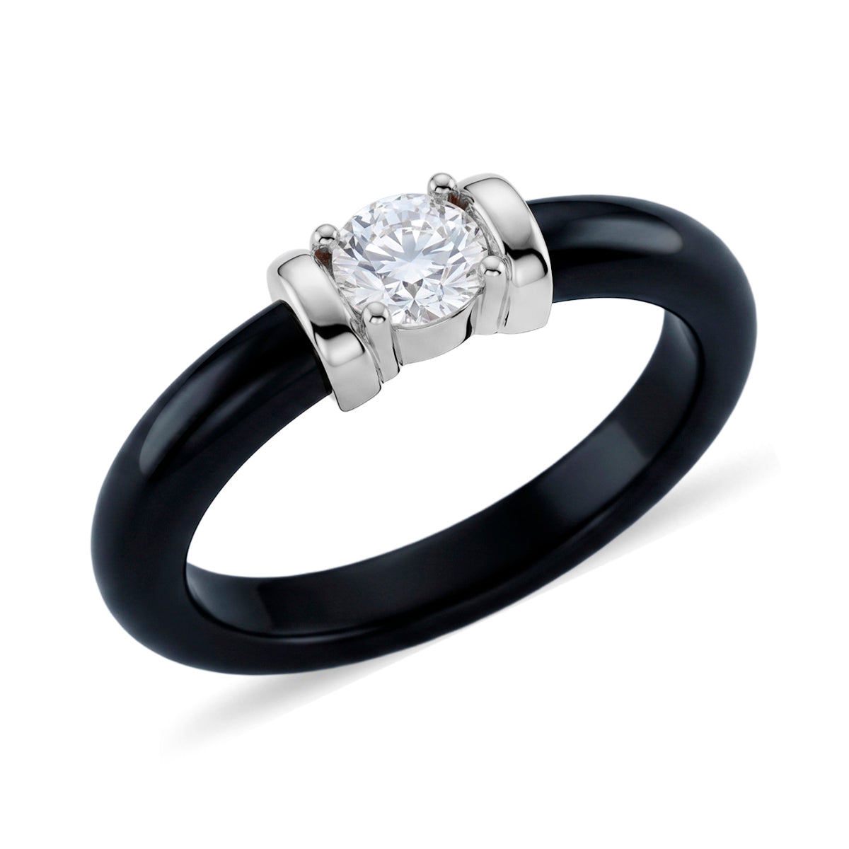 D'Joy - GRA Certified (D-VVS1) Moissanite &amp; Boots Black Jade Band Ring in Rhodium Overlay Sterling Silver 9.23 Ct. V32528298 0