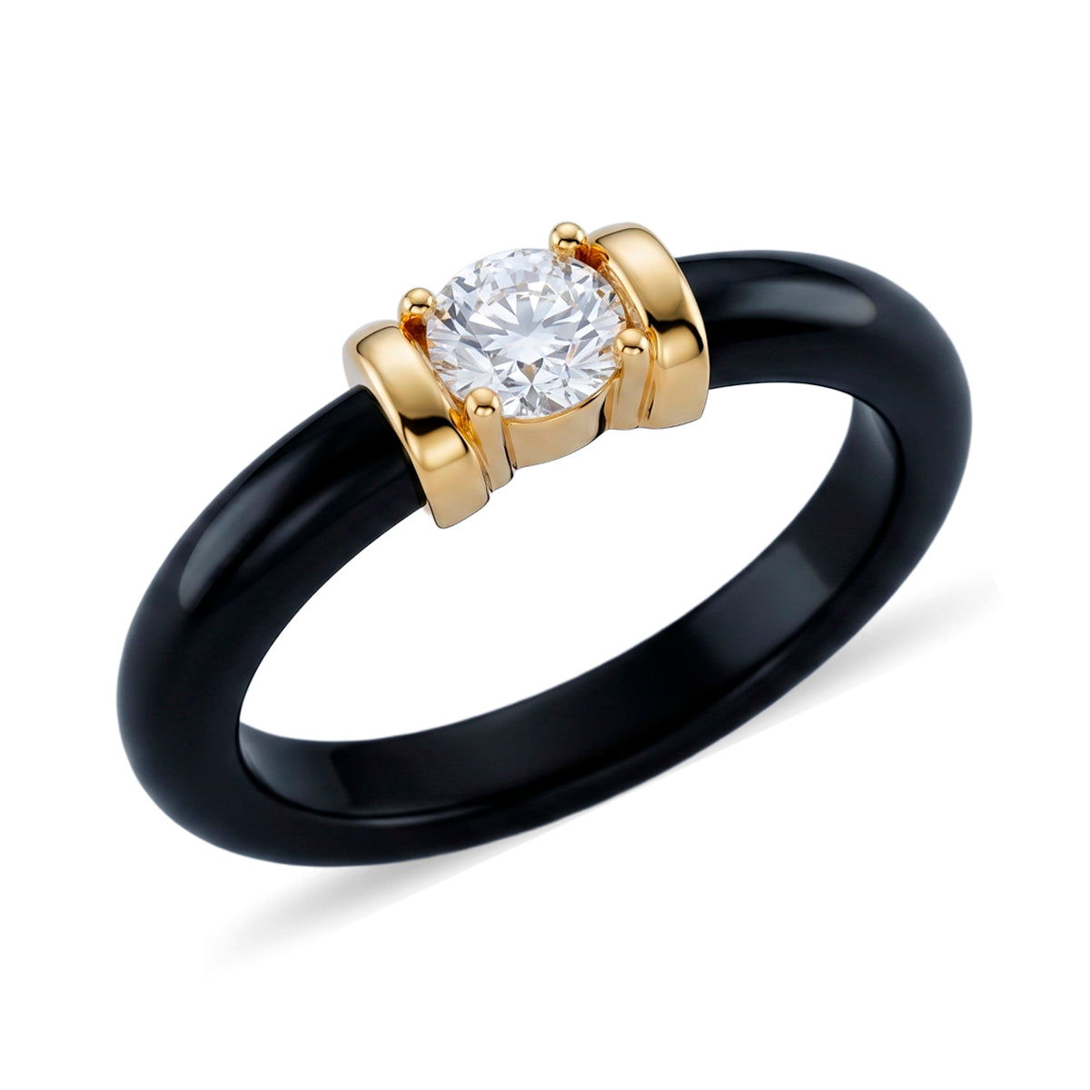 D'Joy - GRA Certified (D-VVS1) Moissanite &amp; Boots Black Jade Band Ring in Yellow Gold Plated Sterling Silver 9.23 Ct. V32513807 0