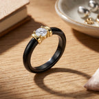 D'Joy - GRA Certified (D-VVS1) Moissanite & Boots Black Jade Band Ring in Yellow Gold Plated Sterling Silver 9.23 Ct._8586709_2