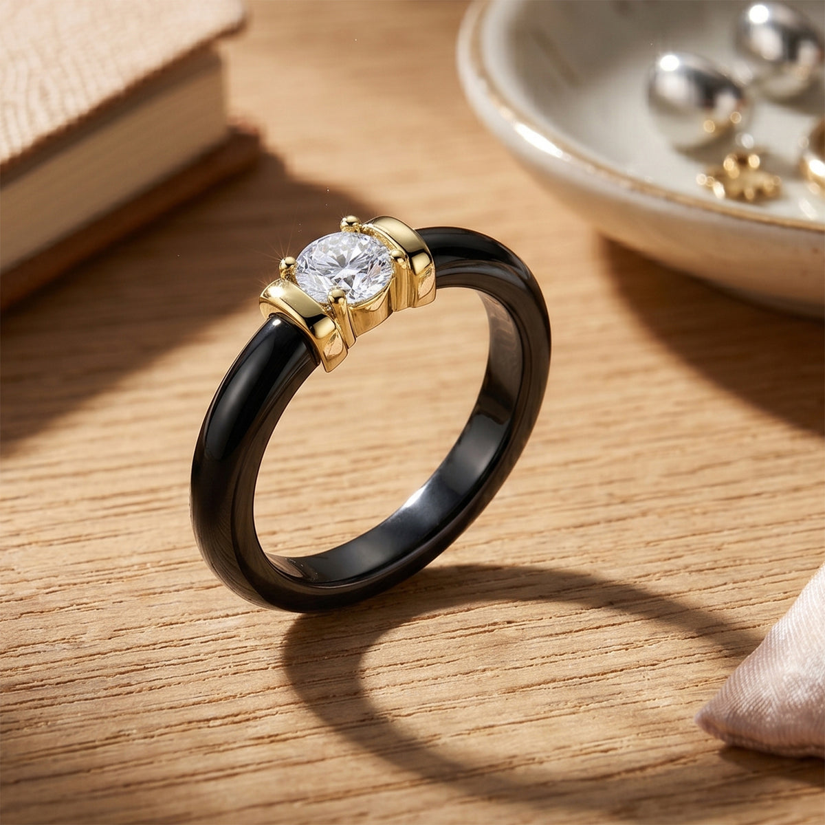 D'Joy - GRA Certified (D-VVS1) Moissanite &amp; Boots Black Jade Band Ring in Yellow Gold Plated Sterling Silver 9.23 Ct. V32513807 3