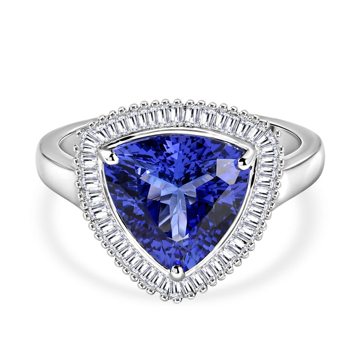 Heirloom Collection - Rhapsody - 950 Platinum AAAA Tanzanite &amp; White Diamond (VS/E-F) Trillion Cut Ring 4.70 Ct, Platinum Wt. 7.10 Gms 8586733 1