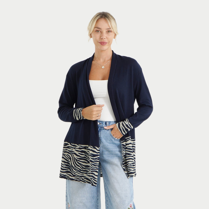 La Marey Womens Open Front Printed Hem Longline Cardigan (Size XL, 20-22) - Navy Blue 8586799 1