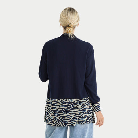 La Marey Womens Open Front Printed Hem Longline Cardigan (Size XL, 20-22) - Navy Blue 8586799 2