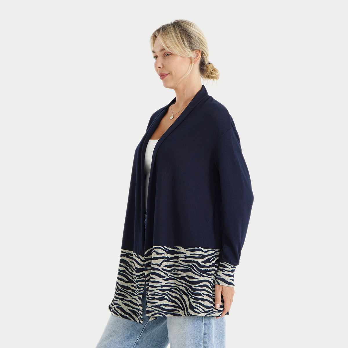 La Marey Womens Open Front Printed Hem Longline Cardigan (Size XL, 20-22) - Navy Blue 8586799 3