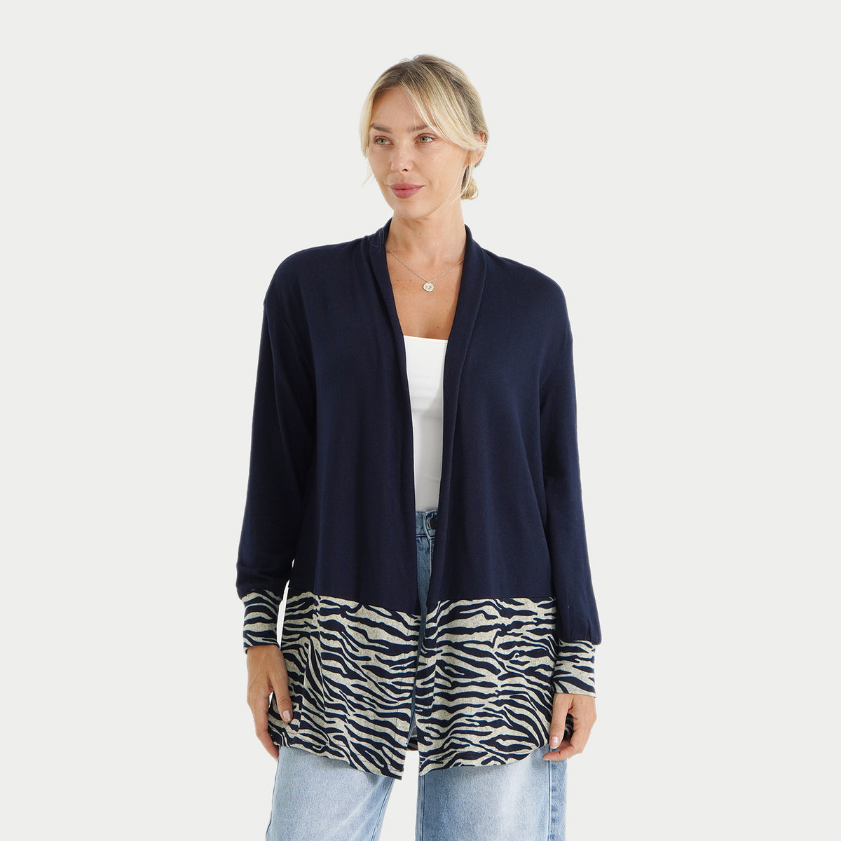 La Marey Womens Open Front Printed Hem Longline Cardigan (Size XL, 20-22) - Navy Blue 8586799 4