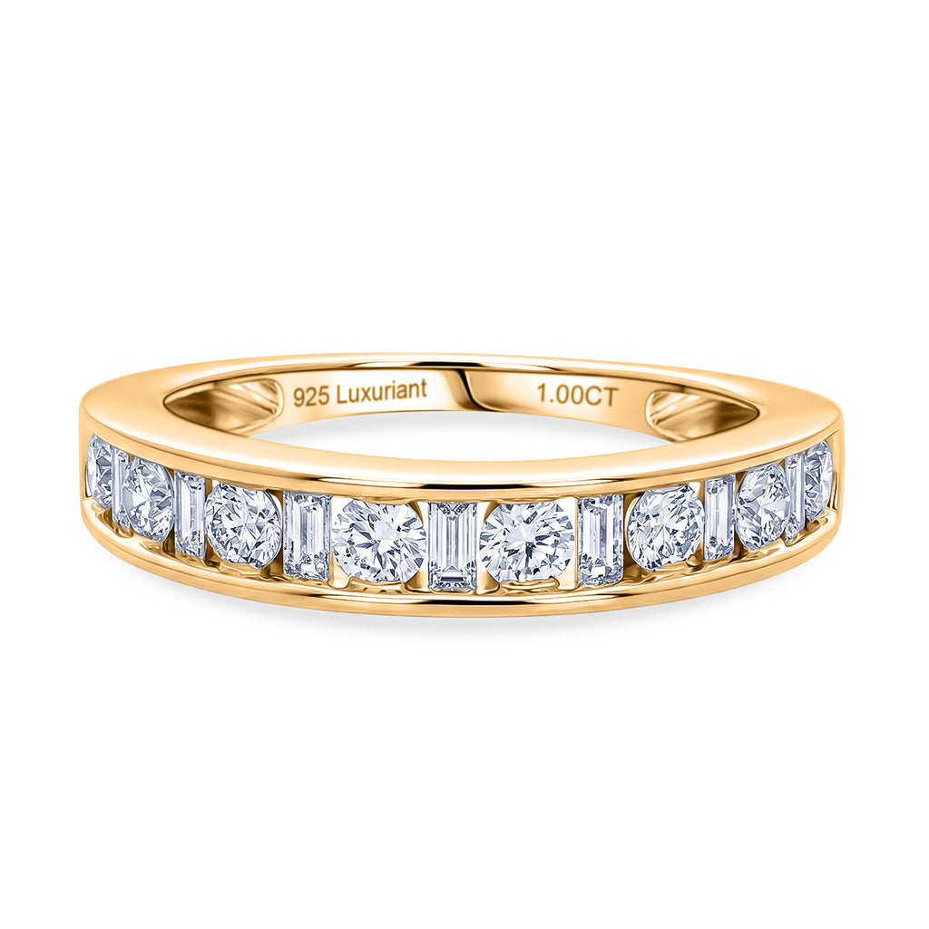 Luxuriant - SGL Certified Lab Grown Diamond (SI/G-H) Half-Eternity Band Ring in 18K Vermeil Yellow Gold Plated Sterling Silver 1.00 Ct._8586819