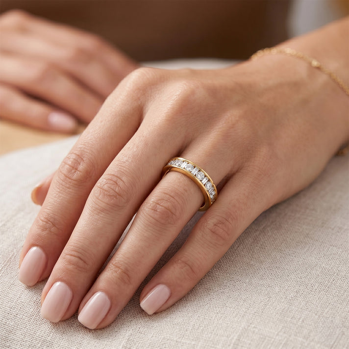 LUXURIANT 1 Ct. Lab Grown Diamond Half-Eternity Band Ring in 18K Vermeil Yellow Gold Plated Sterling Silver SGL Certified (SI-G-H) 8586819 2