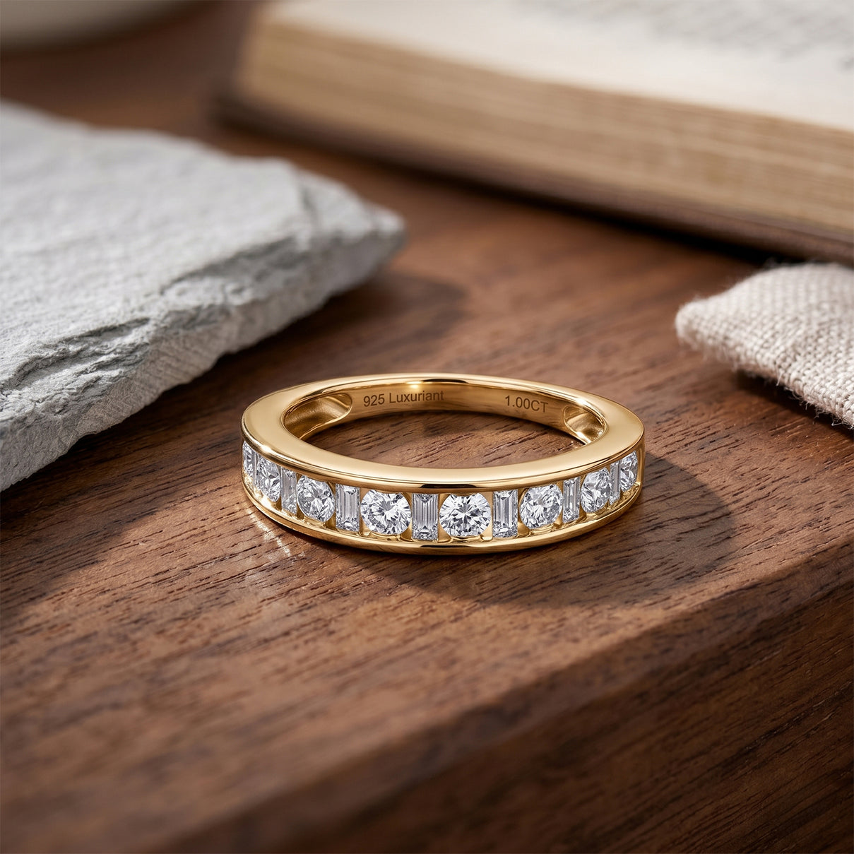 LUXURIANT 1 Ct. Lab Grown Diamond Half-Eternity Band Ring in 18K Vermeil Yellow Gold Plated Sterling Silver SGL Certified (SI-G-H) 8586819 3
