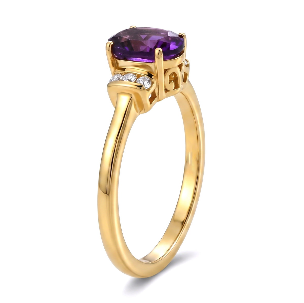 D'Joy - AAA Zambian Amethyst &amp; White Zircon Ring in Yellow Gold Plated Sterling Silver 1.18 Ct. V32513805 4