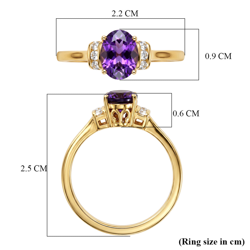 D'Joy - AAA Zambian Amethyst & White Zircon Ring in Yellow Gold Plated Sterling Silver 1.18 Ct._8586981_5