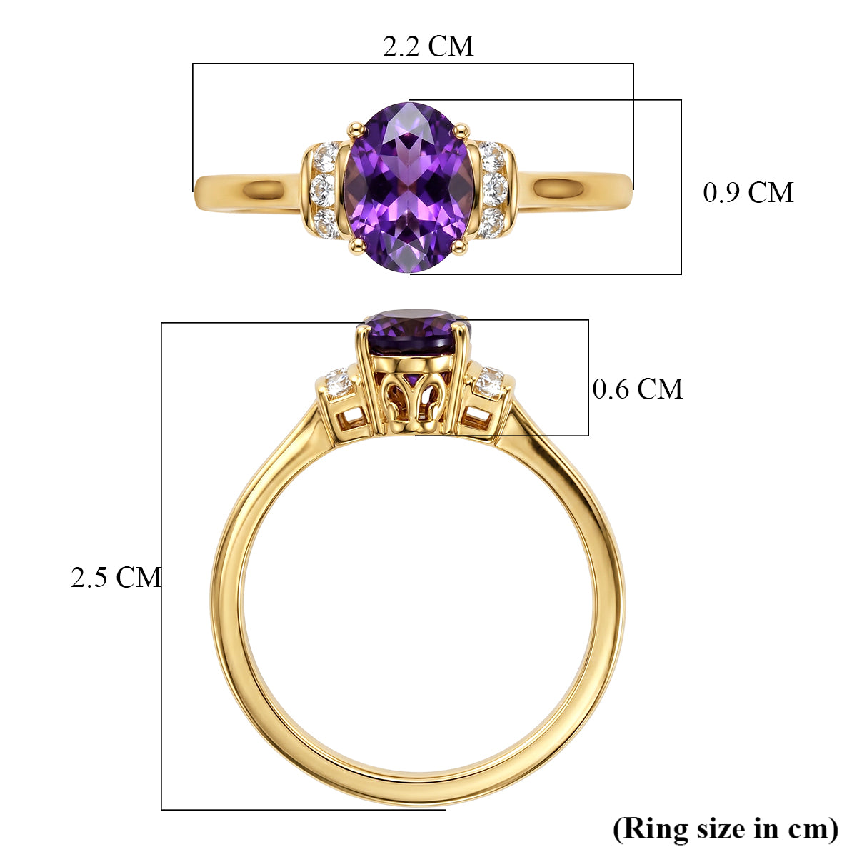 D'Joy - AAA Zambian Amethyst &amp; White Zircon Ring in Yellow Gold Plated Sterling Silver 1.18 Ct. V32513805 6