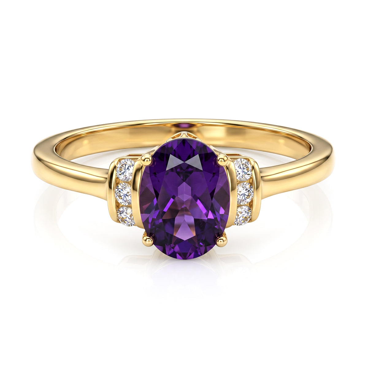D'Joy - AAA Zambian Amethyst &amp; White Zircon Ring in Yellow Gold Plated Sterling Silver 1.18 Ct. V32513313 0