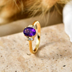 D'Joy - AAA Zambian Amethyst & White Zircon Ring in Yellow Gold Plated Sterling Silver 1.18 Ct._8586983_2