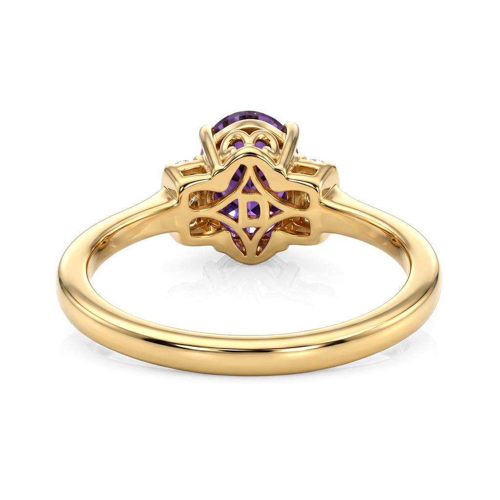 D'Joy - AAA Zambian Amethyst & White Zircon Ring in Yellow Gold Plated Sterling Silver 1.18 Ct._8586983_4