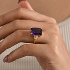 D'Joy - Zambian Amethyst & Natural White Diamond Ring in 18K Vermeil Yellow Gold Plated Sterling Silver 10.16 Ct._8586986_1