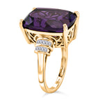 D'Joy - Zambian Amethyst & Natural White Diamond Ring in 18K Vermeil Yellow Gold Plated Sterling Silver 10.16 Ct._8586986_3