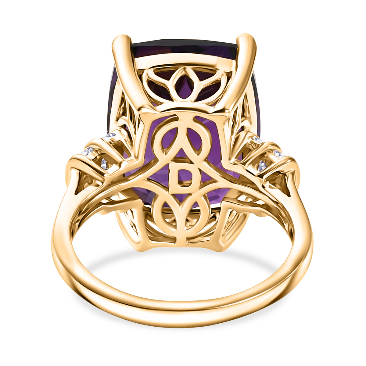 Rare Size AAA Zambian Amethyst &amp; Natural White Diamond Ring in 18K Vermeil Yellow Gold Plated Sterling Silver 10.16 Ct. V32720872 5
