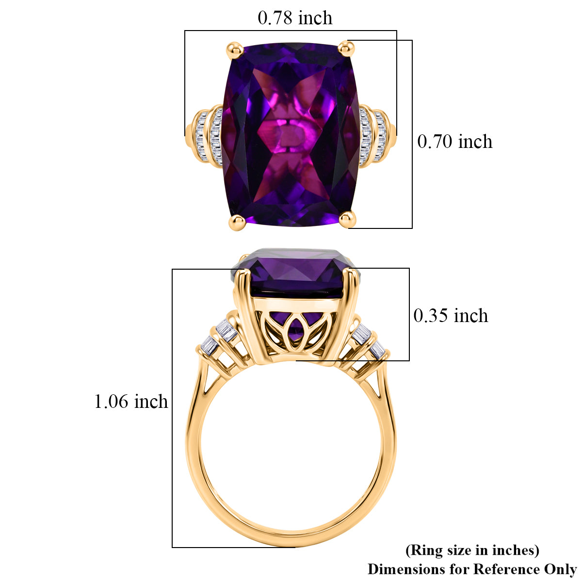 Rare Size AAA Zambian Amethyst &amp; Natural White Diamond Ring in 18K Vermeil Yellow Gold Plated Sterling Silver 10.16 Ct. V32720872 6