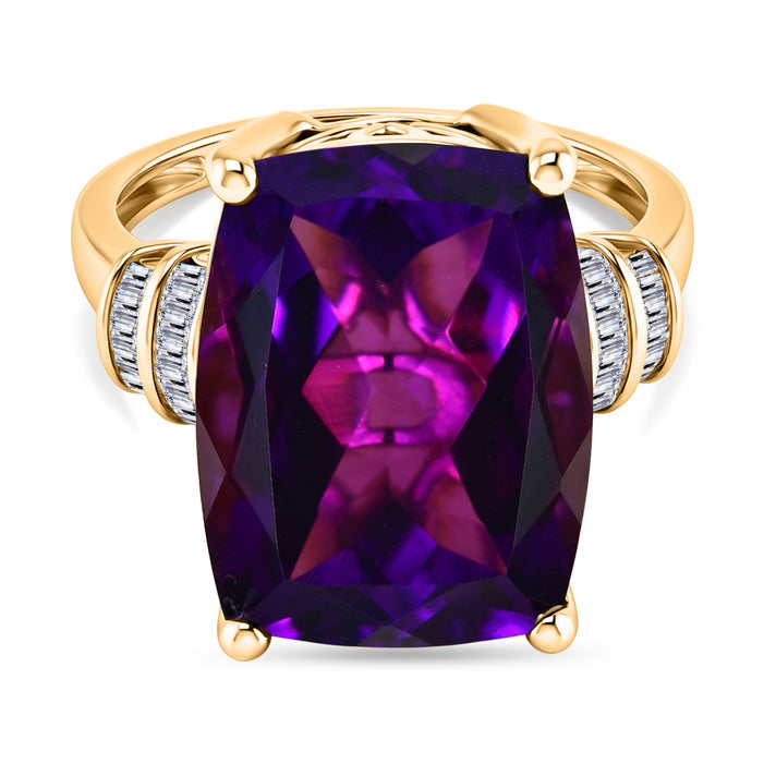 D'Joy - Zambian Amethyst &amp; Natural White Diamond Ring in 18K Vermeil Yellow Gold Plated Sterling Silver 10.16 Ct. 8586987 1
