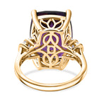 D'Joy - Zambian Amethyst & Natural White Diamond Ring in 18K Vermeil Yellow Gold Plated Sterling Silver 10.16 Ct._8586987_4