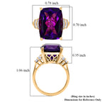 D'Joy - Zambian Amethyst & Natural White Diamond Ring in 18K Vermeil Yellow Gold Plated Sterling Silver 10.16 Ct._8586987_5