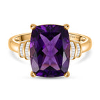 D'Joy - Zambian Amethyst & Natural White Diamond Ring in 18K Vermeil Yellow Gold Plated Sterling Silver 10.16 Ct._8586994