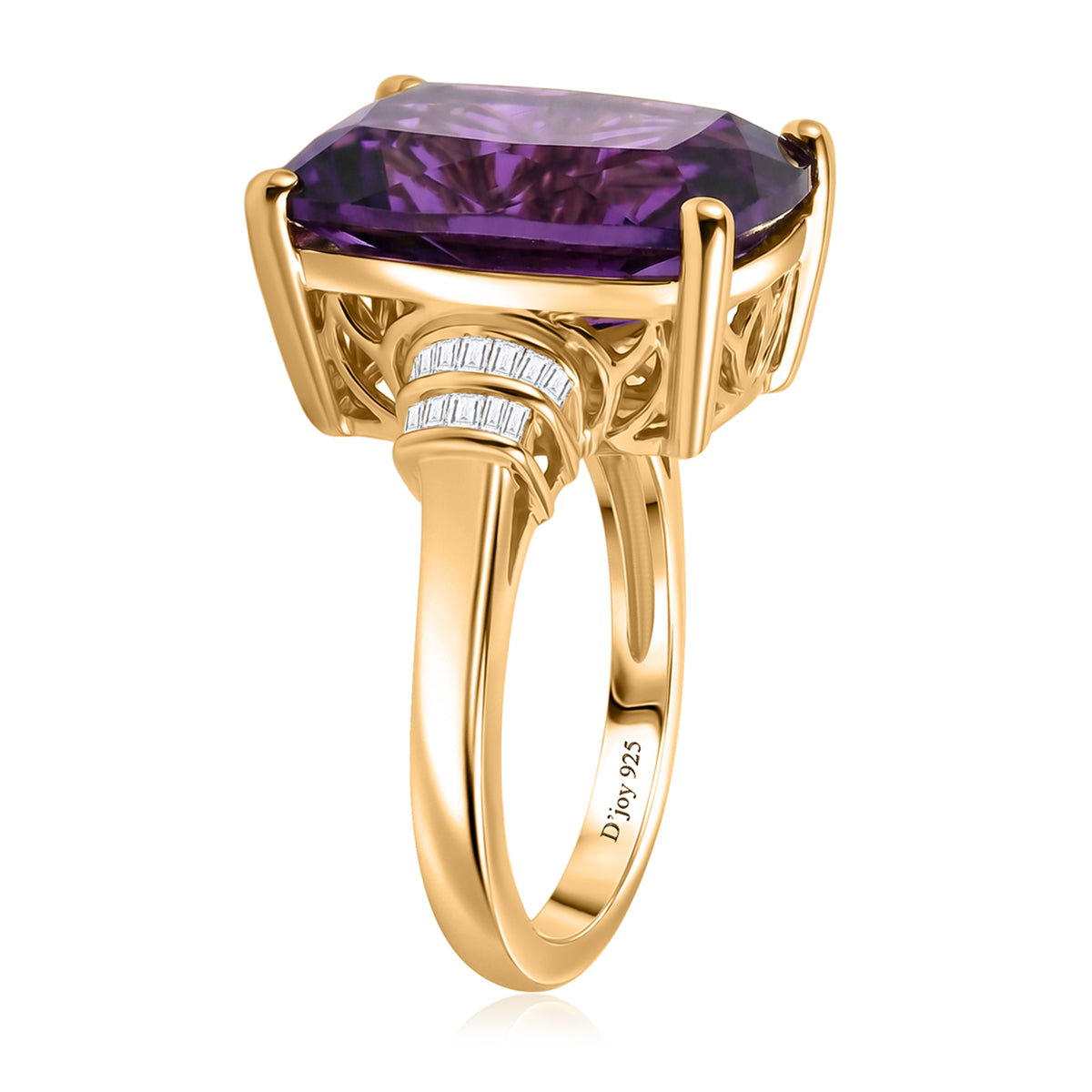 Rare Size AAA Zambian Amethyst &amp; Natural White Diamond Ring in 18K Vermeil Yellow Gold Plated Sterling Silver 10.16 Ct. V32738879 4