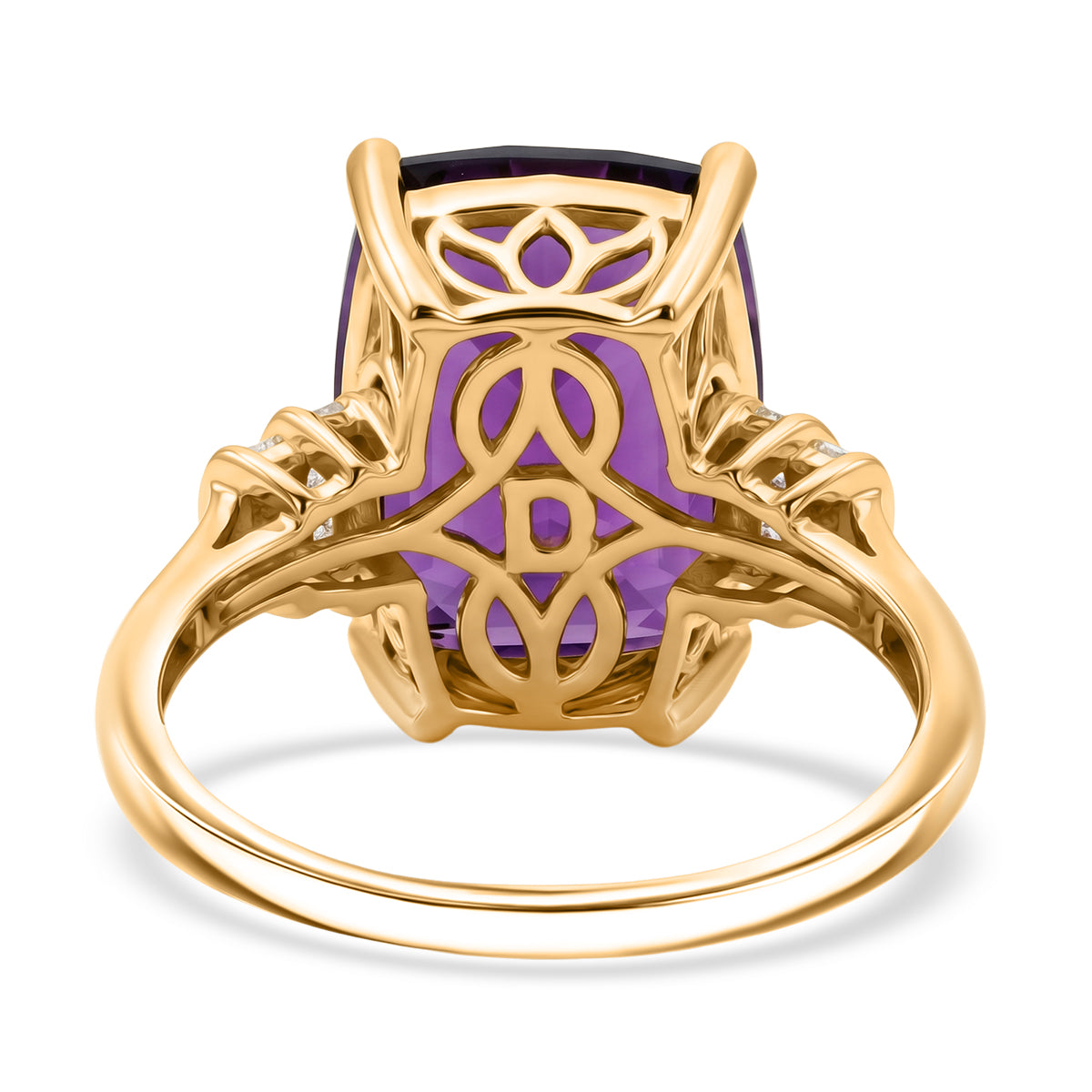 Rare Size AAA Zambian Amethyst &amp; Natural White Diamond Ring in 18K Vermeil Yellow Gold Plated Sterling Silver 10.16 Ct. V32738879 5