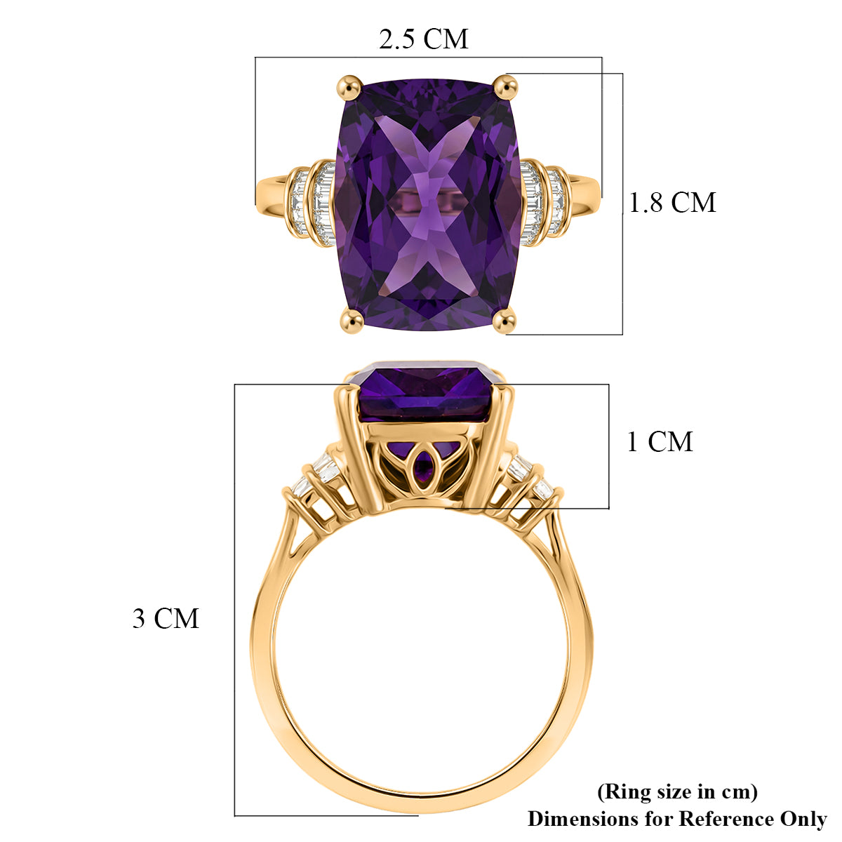 Rare Size AAA Zambian Amethyst &amp; Natural White Diamond Ring in 18K Vermeil Yellow Gold Plated Sterling Silver 10.16 Ct. V32738879 6