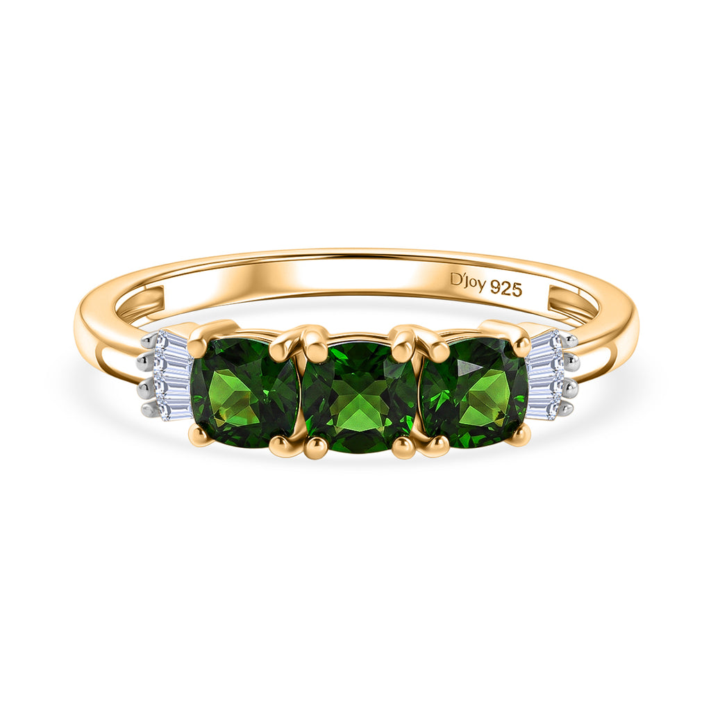 D'Joy - Natural Chrome Diopside & White Diamond Ring in Yellow Gold Plated Sterling Silver 1.00 Ct._8586998