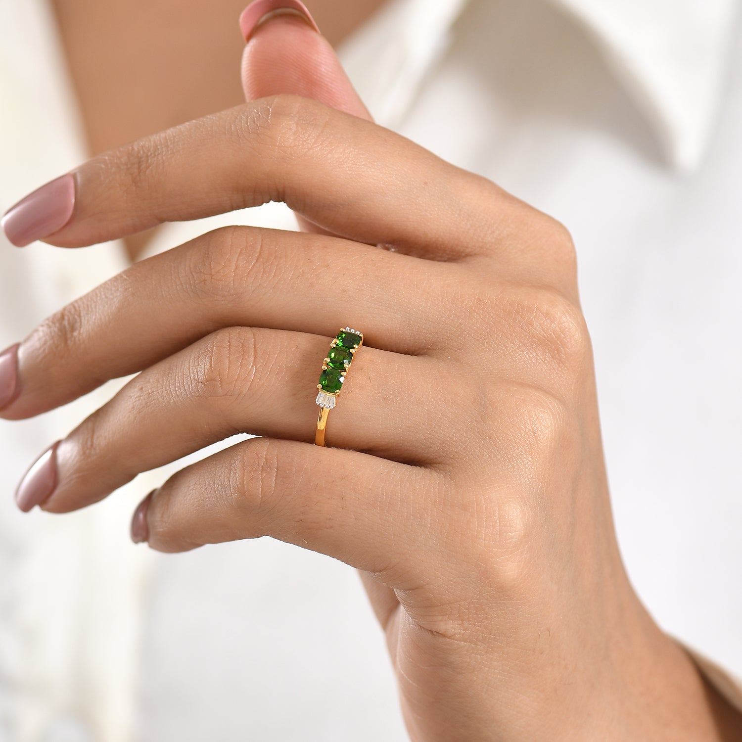 D'Joy - Natural Chrome Diopside &amp; White Diamond Ring in Yellow Gold Plated Sterling Silver 1.00 Ct. V32513596 2